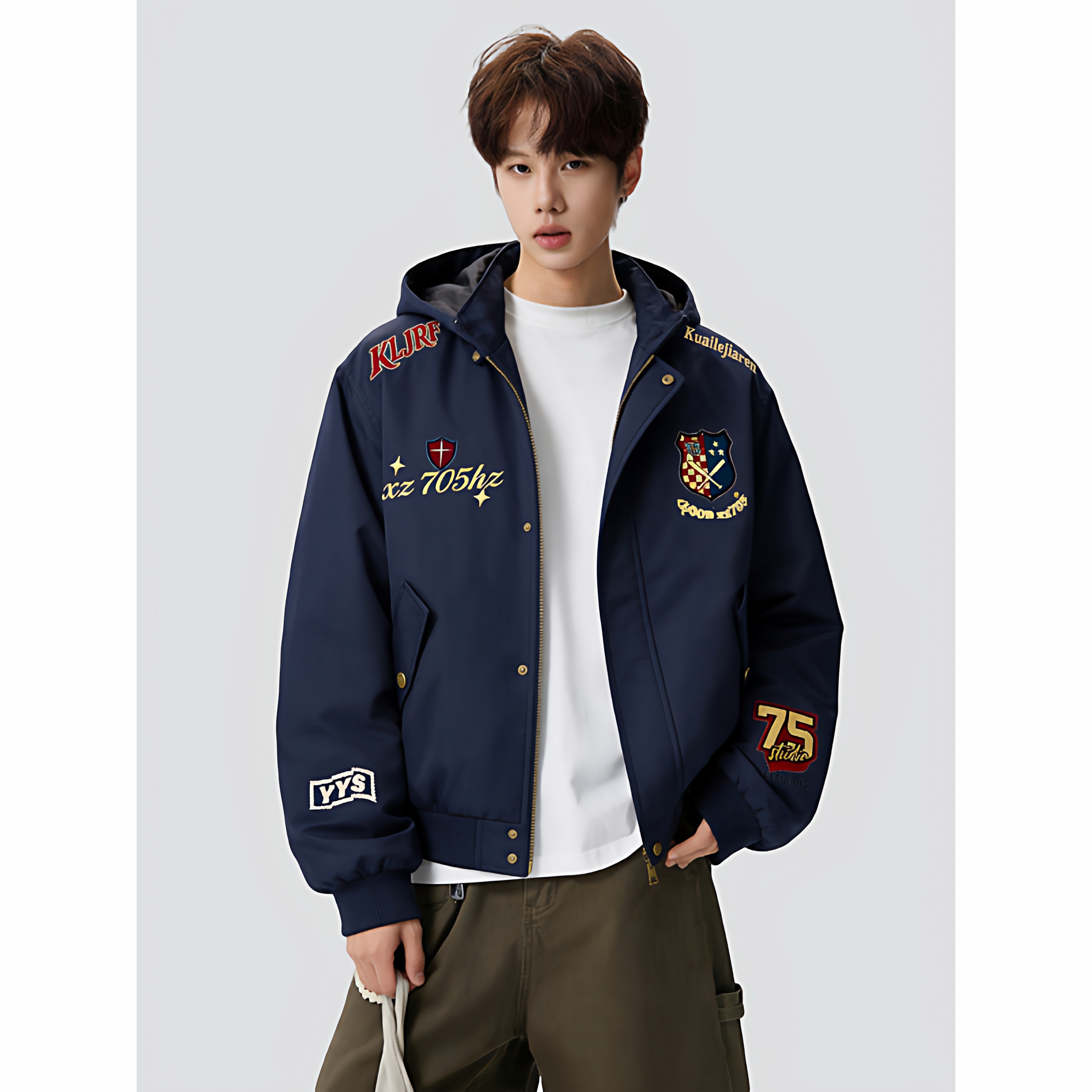【高质量】春季复古潮美式刺绣可拆卸帽子百搭外套705-JK5908-P70,女装短外套,星座705