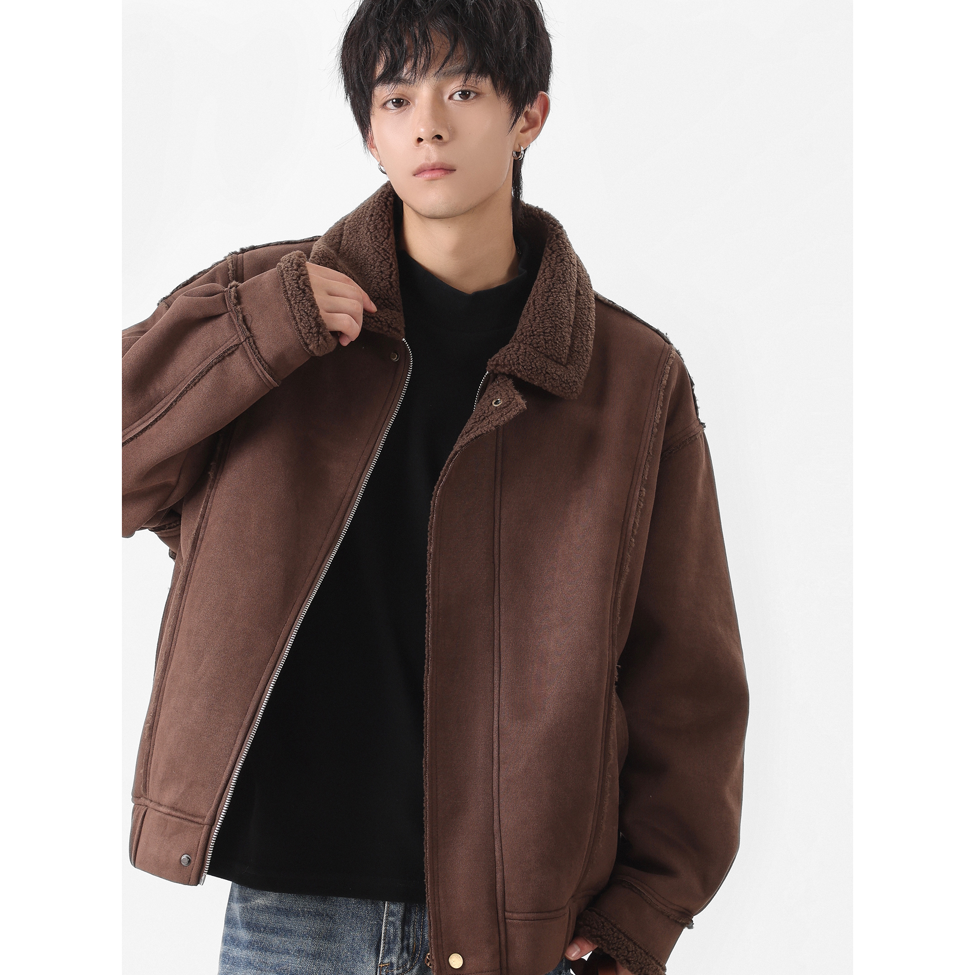 25冬季新款美拉德皮毛一体加厚外套保暖机车棉服潮705-M72-P120，男装棉衣，星座705