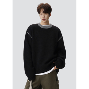 26春老钱风撞色手工明线圆领套头重磅男女情侣毛衣705-Y816-TP55，男装针织衫/毛衣，星座705