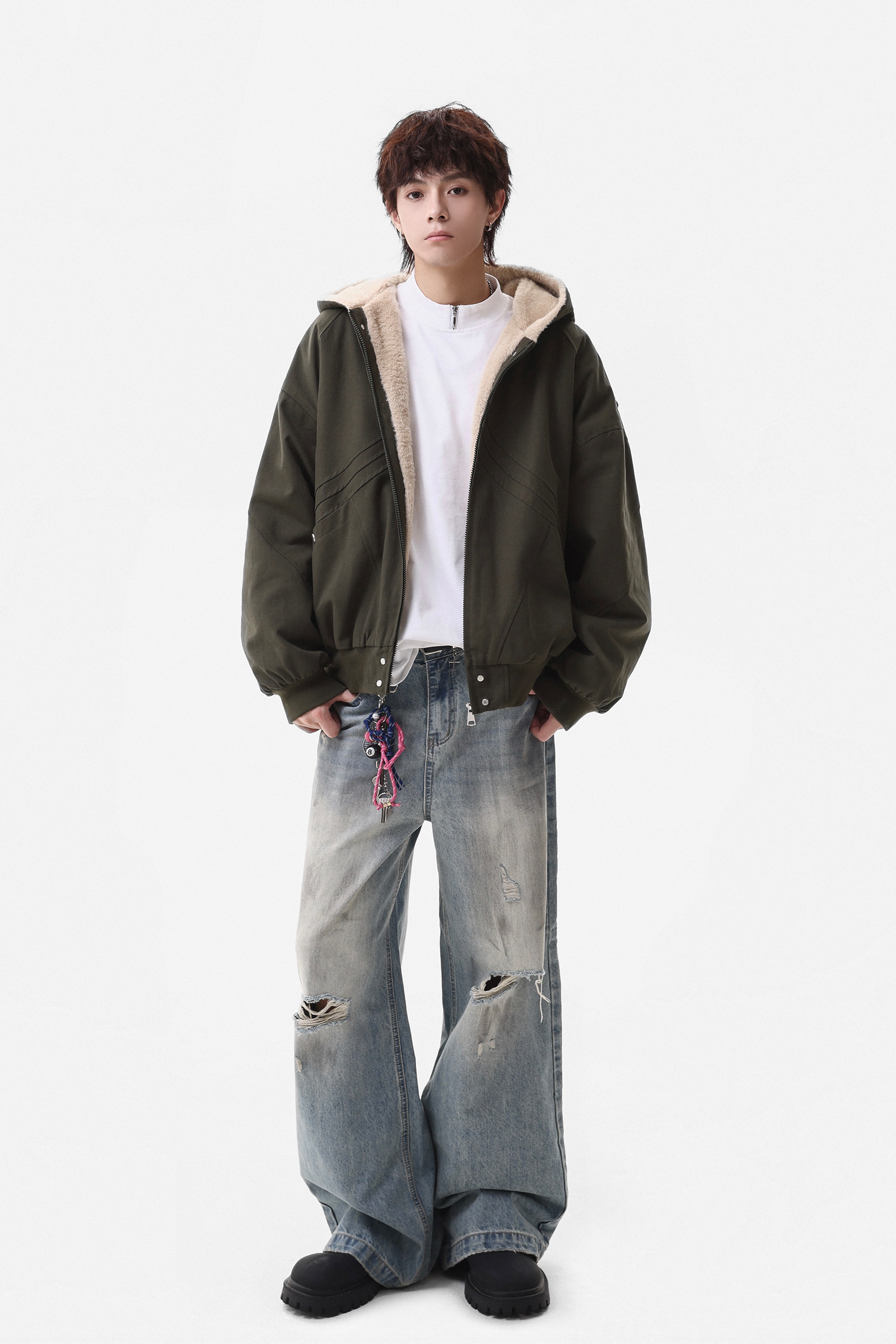 25冬新款潮美式连帽座山雕加毛加厚保暖外套棉服705-M73-P128,男装棉衣,星座705