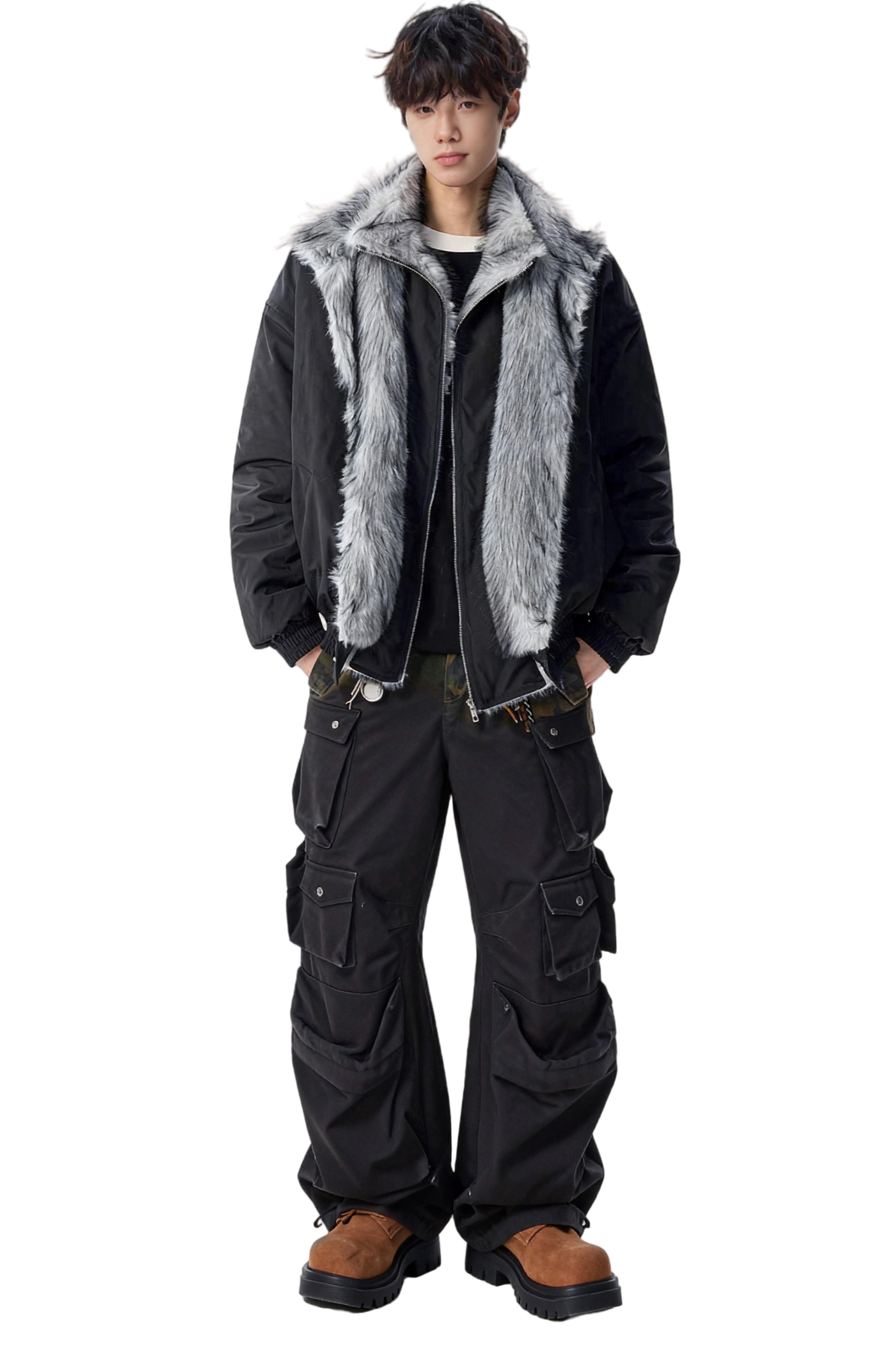 25冬过冬狼毛座山雕假两件棉服保暖加厚外套特批705-M3695-P108,男装棉衣,星座705