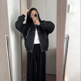 中性款现货秋新美式复古拼接棒球服拉链夹克呢外套705-W8867-P95，男装夹克，星座705