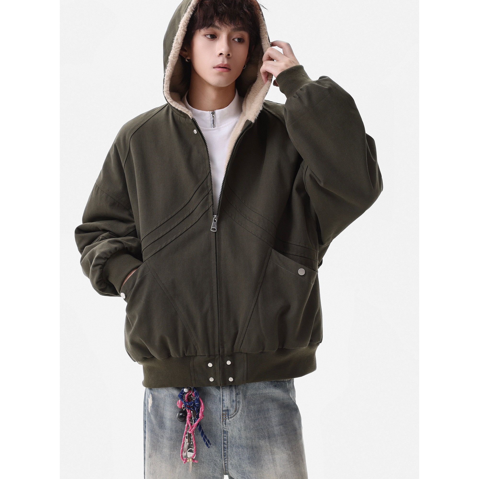25冬新款潮美式连帽座山雕加毛加厚保暖外套棉服705-M73-P128,男装棉衣,星座705
