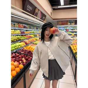 中性款现货秋新美式复古拼接棒球服拉链夹克呢外套 705-W8867-P95图片