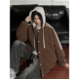 25冬装 现货 假两件贴标连帽棉衣中性加厚棉服外套705-M501-特P40图片