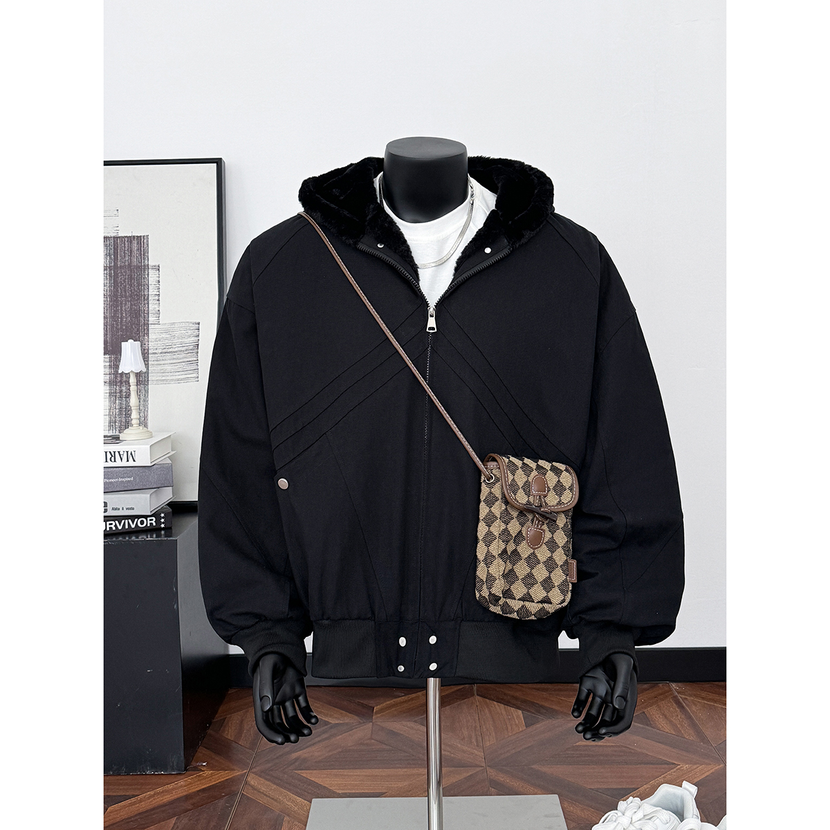 25冬新款潮美式连帽座山雕加毛加厚保暖外套棉服705-M73-P128，男装棉衣，星座705