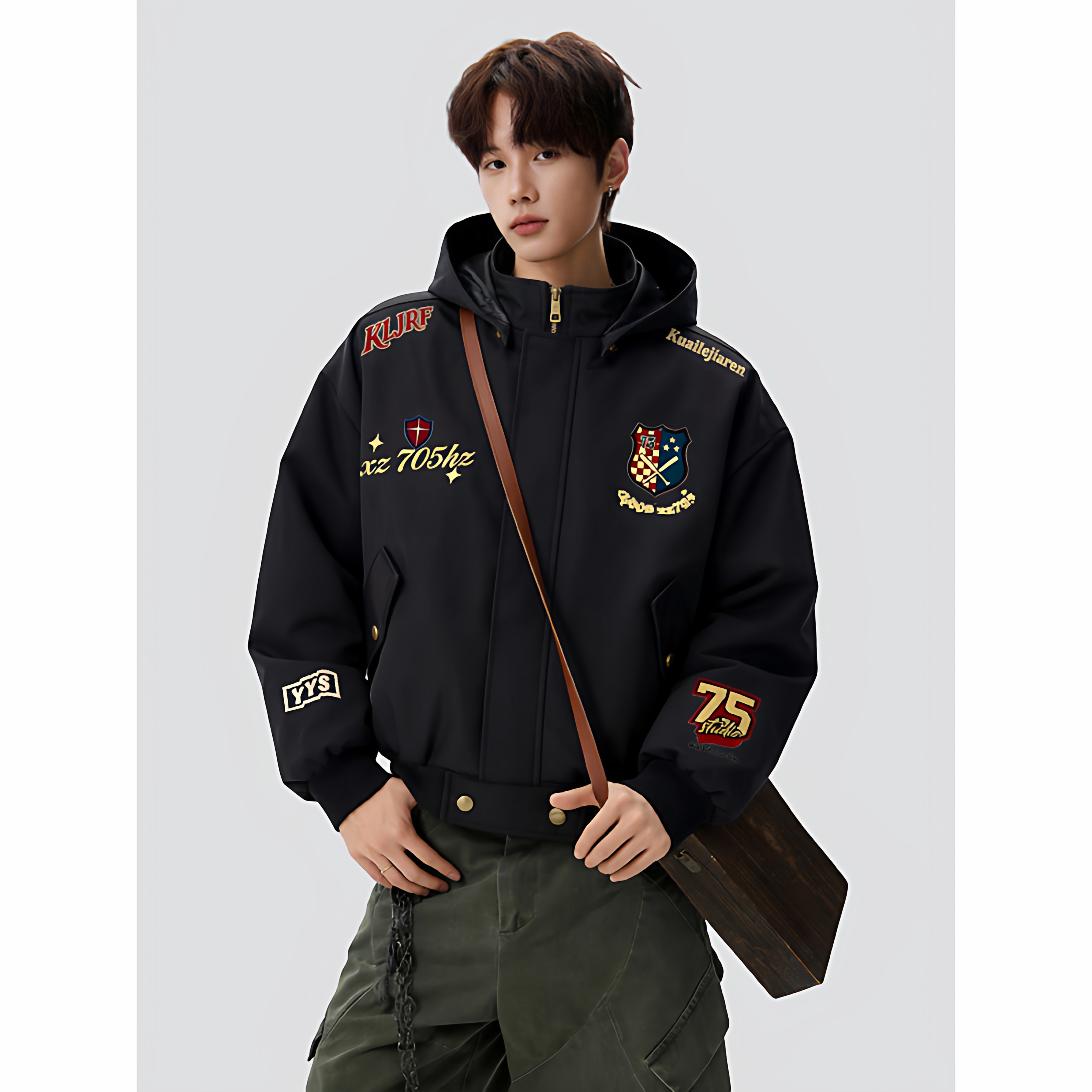 【高质量】春季复古潮美式刺绣可拆卸帽子百搭外套705-JK5908-P70,女装短外套,星座705