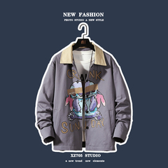 Autumn new fashion trend printed collar washed cotton men's jacket with blue bottom