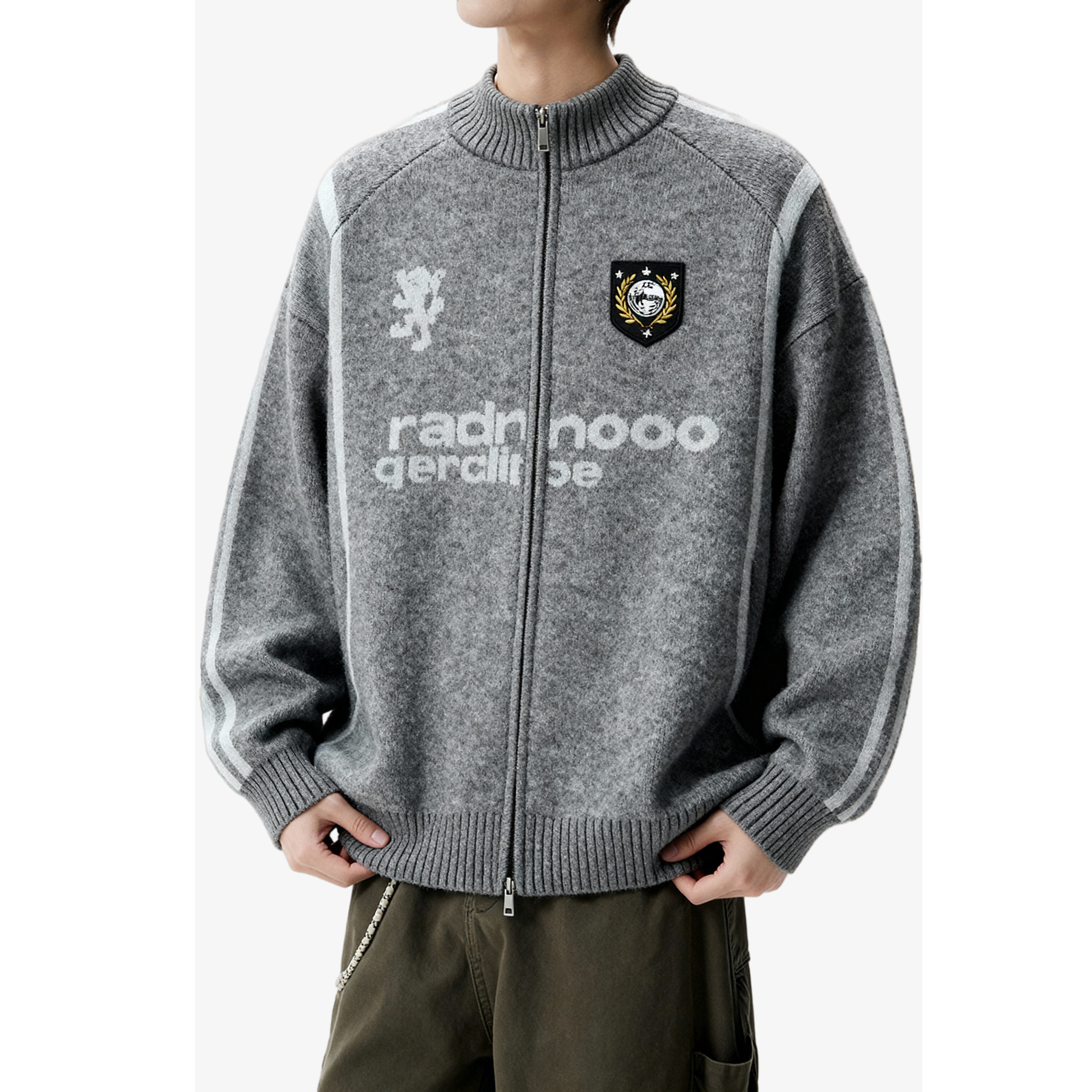 秋冬美式复古字母刺绣毛衣开衫韩版潮流拉链棒球服705-Y813-特P65，男装针织衫/毛衣，星座705