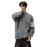 25冬潮轻奢高端撞色圆领慵懒风四叶条纹韩版针织毛衣705-Y812-P55，男装针织衫/毛衣，星座705