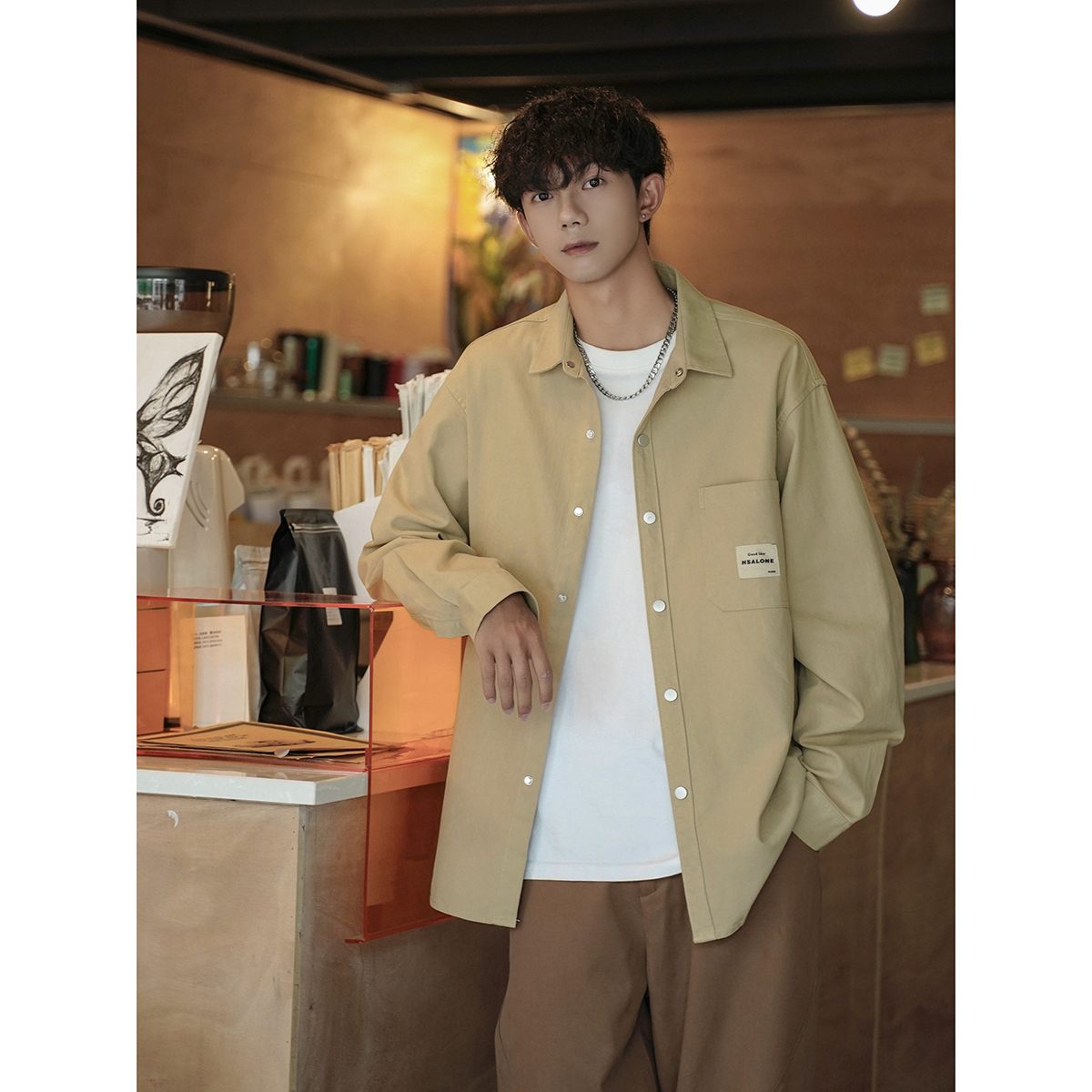 2025秋季新工装休闲长袖衬衣外套男衬衫港风705-CH507-P63控98，男装衬衫，星座705