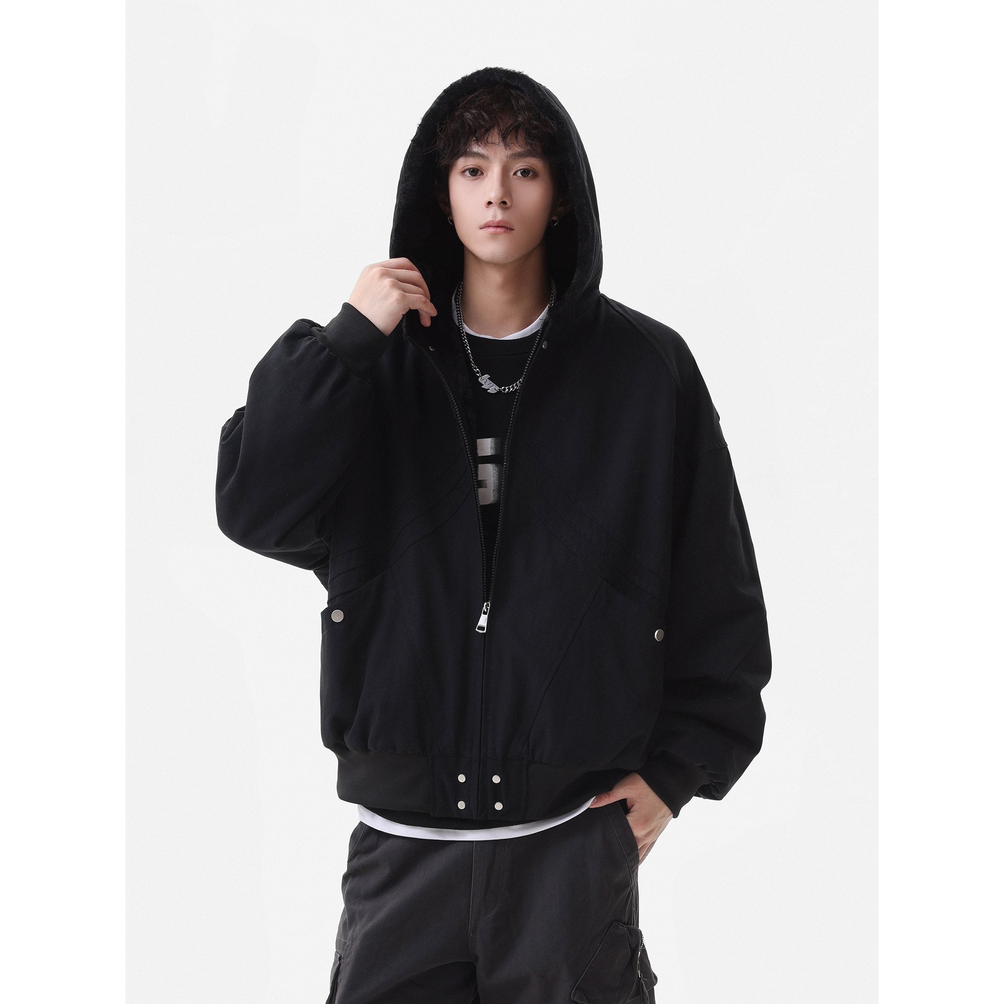 25冬新款潮美式连帽座山雕加毛加厚保暖外套棉服705-M73-P128,男装棉衣,星座705