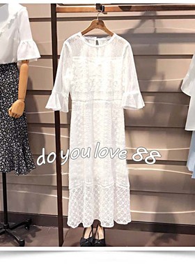 女装2022年春夏季新款清新中长款蕾丝连衣裙韩版RCOW93703L