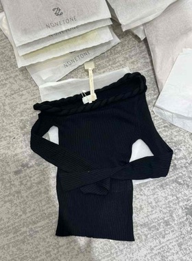 NONETONE露肩长袖针织上衣