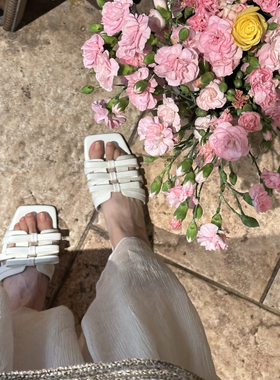 Peaceful Night 25新款手工蝴蝶结清新百搭度假风牛皮拖鞋