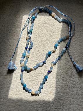 AIHPOS 索壹陆925银海蓝宝磷灰石贝壳流苏项链