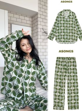 安松室ASONGS｜铜钱锦印花套装｜植物系男女同款家居服睡衣