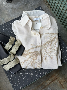 新中式 Cello Sonata 25SS侯佩岑同款 印花仿麻衬衫