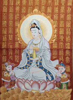 古玩杂项旧藏唐卡刺绣观音菩萨挂画装饰画客厅书房茶室挂画