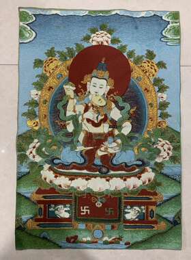 古玩杂项旧藏刺绣四臂观音挂画装饰画客厅书房茶室挂画