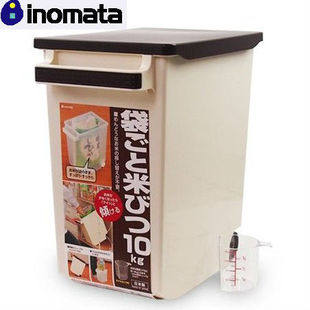 日本原装进口inomata米桶 10KG储米箱 米缸 防虫防潮带手拉杆滚轮