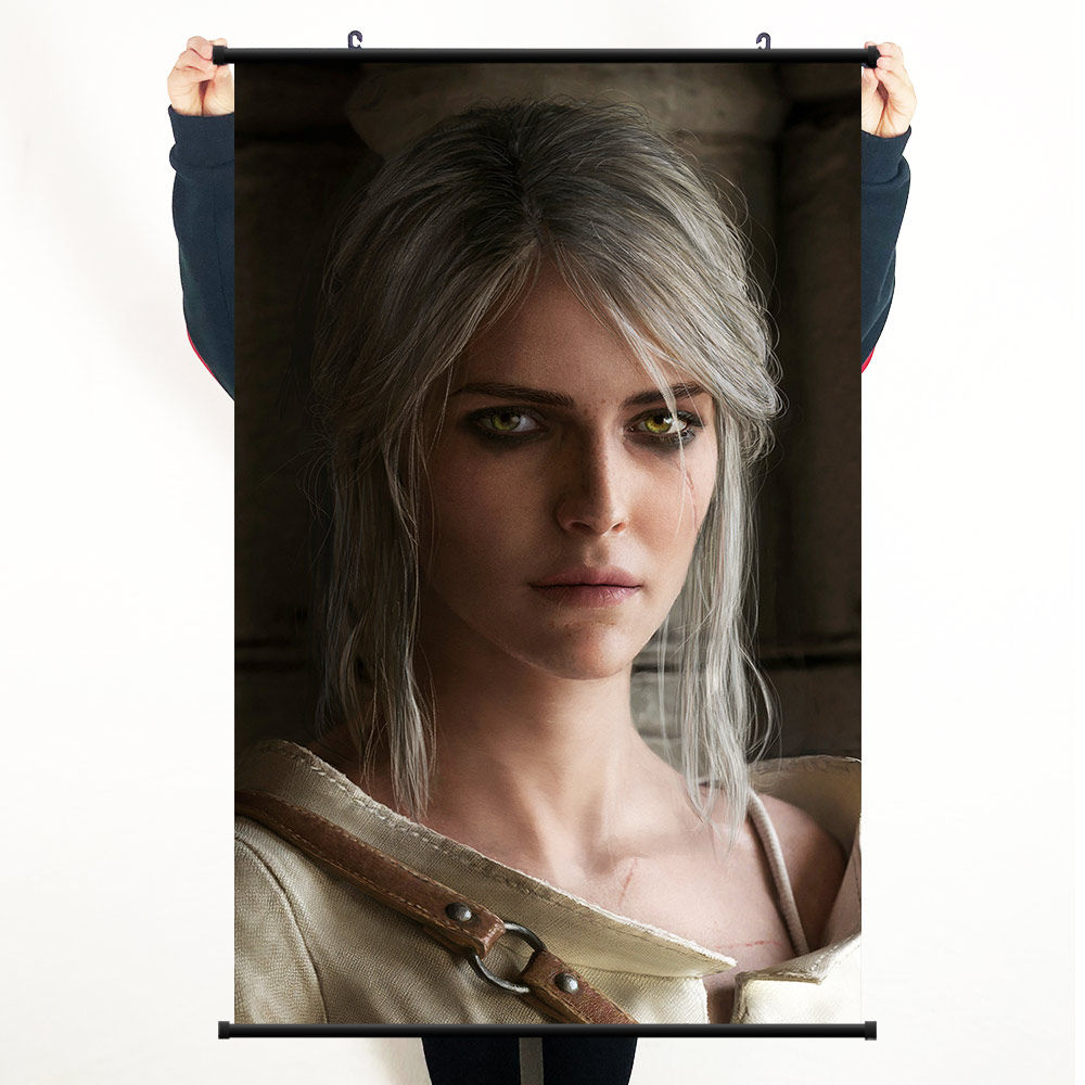 巫师游戏海报挂画 巫师3狂猎希里白狼杰洛特叶奈法特莉丝卷轴画