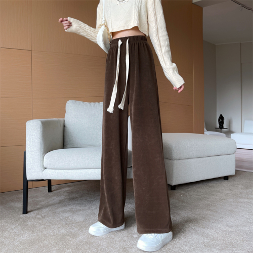 Real price ~ corduroy wide leg pants women's autumn and winter thickened high waist thin lace up straight tube floor mopping pants