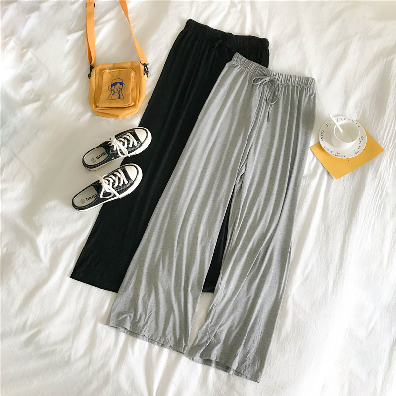 Real price ice silk wide leg pants women summer high waist drop feeling small elastic waist straight tube loose CEC mop the floor