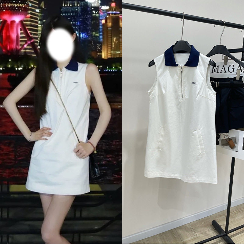 2025春夏白色蓝领刺绣字母运动polo背心裙修身显瘦减龄女款