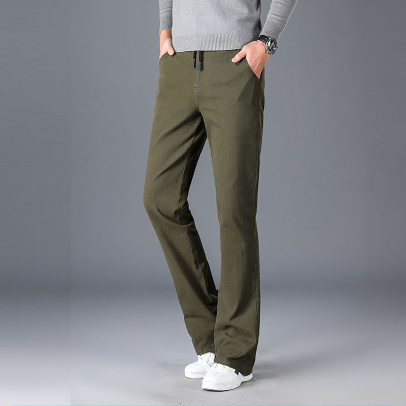 25春秋新款男微喇叭牛仔长裤 松紧腰抽绳潮裤弹力修身休闲喇叭裤