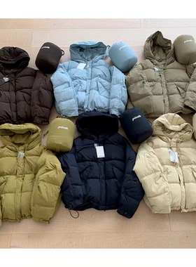 现货！gabrielle纯色连帽羽绒服25冬新款韩国90鸭绒抽绳短外套女