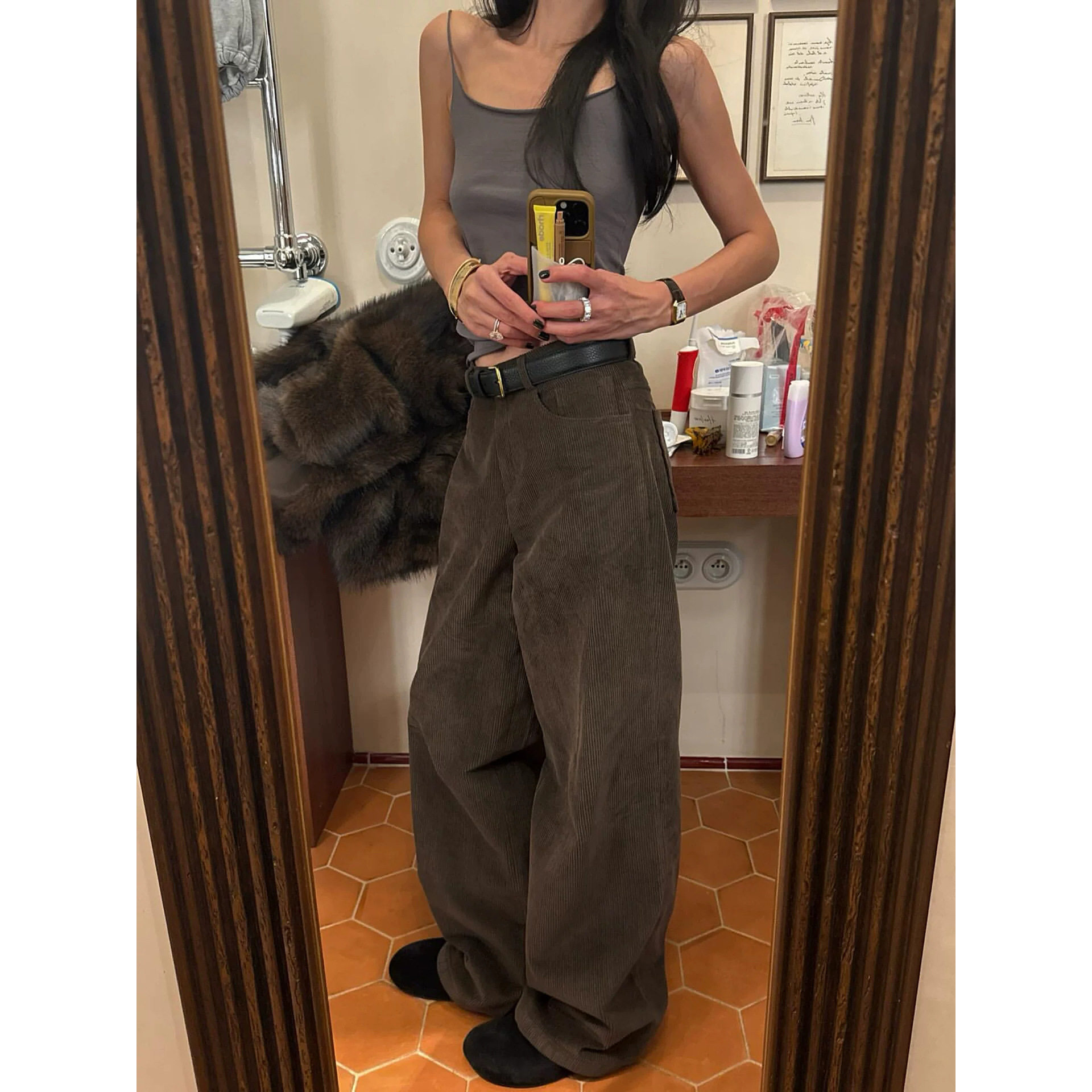 秒发！复古灯芯绒阔腿裤女2026冬装新款韩国ou*fit休闲直筒长裤子,女装/女士精品,休闲裤,淘宝优惠券,粉丝福利购,淘宝优惠卷