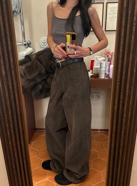 秒发！复古灯芯绒阔腿裤女2026冬装新款韩国ou*fit休闲直筒长裤子