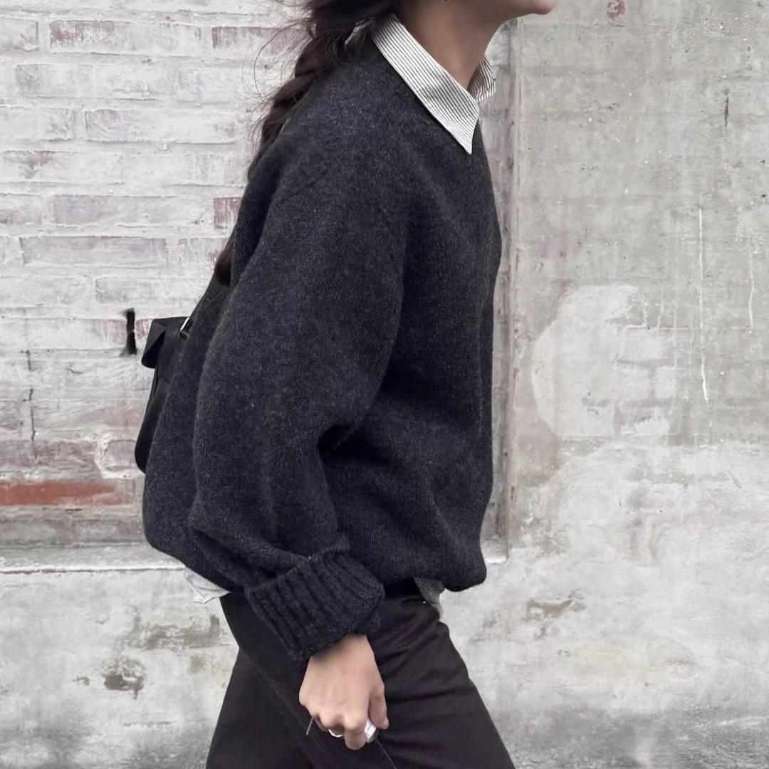 秒发！韩国设计师25冬新款nothing wr*tten含羊毛圆领针织毛衣女