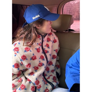 秒发 韩国25秋冬气质复古撞色玫瑰花摇粒绒拉链外套 ins博主同款