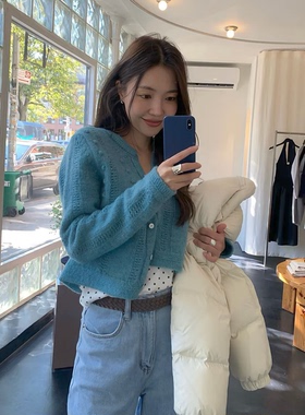 秒发！tannat镂空针织开衫25冬韩国立体波点圆领单排扣羊毛上衣女