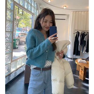 陆续 25冬韩国立体波点圆领单排扣羊毛上衣女 tannat镂空针织开衫