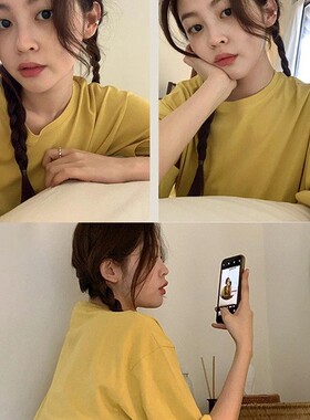 现货！软妹风甜美减龄黄色T恤26夏季新款韩国宽松圆领短袖上衣女