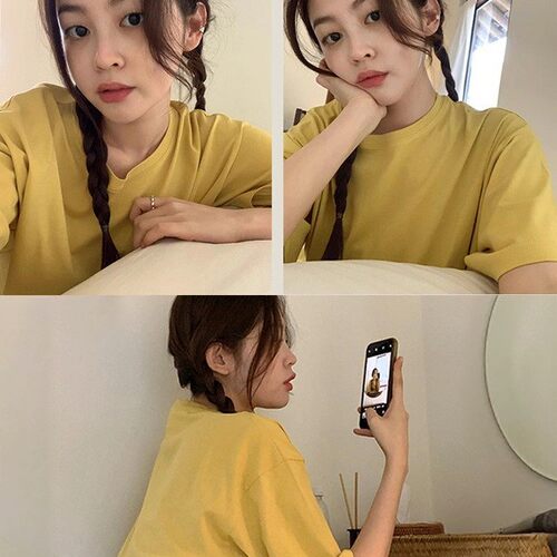 现货！软妹风甜美减龄黄色T恤26夏季新款韩国宽松圆领短袖上衣女