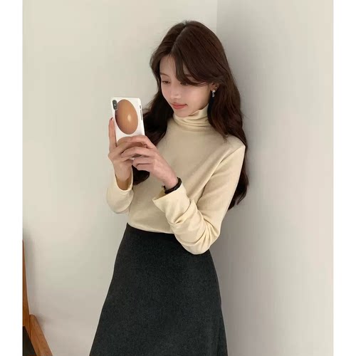 秒发！万能内搭韩国设计师egg鸡蛋家冬纯色温柔高领打底衫上衣女
