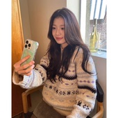 韩国26冬ER 秒发 高质感保暖羊毛针织衫 ME复古图案费尔岛毛衣女