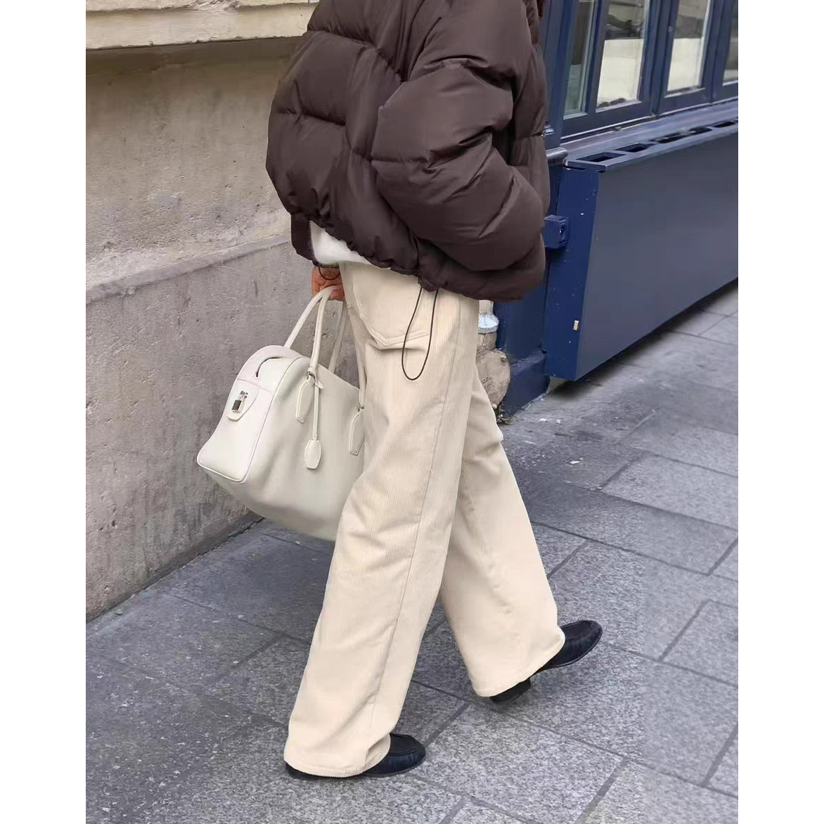 陆续！OUNCE韩国东大门25冬新宽松纯色高腰直筒灯芯绒加绒休闲裤