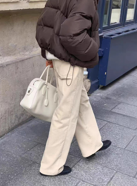 秒发！OUNCE韩国东大门25冬宽松纯色直筒裤女灯芯绒加绒休闲裤子