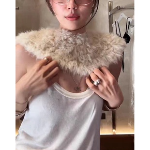 秒发！韩国东大门2026新款纯色保暖毛绒毛领围脖皮草卷卷毛围巾女