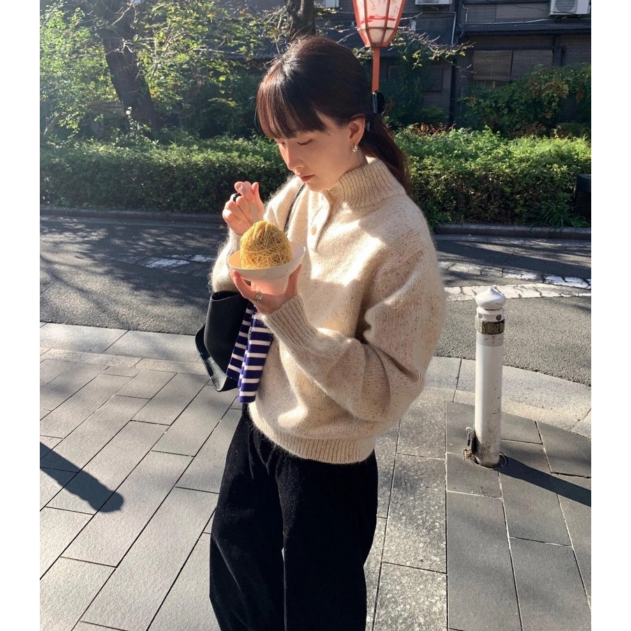 陆续！美娜家高领半纽扣毛衣韩国25冬新le*obe宽松羊毛针织上衣女