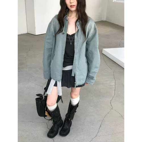 nuese简约冷调斜纹工装夹克韩国26秋新款复古牛仔外套女