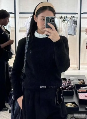 秒发！JENNY同款麻花毛衣韩国25冬经典绞花圆领纯色羊毛针织上衣