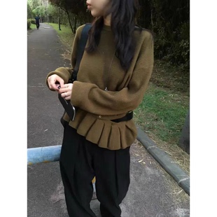针织衫 韩国可拆卸褶皱下摆圆领长袖 毛衣 小众设计感25冬新款 陆续