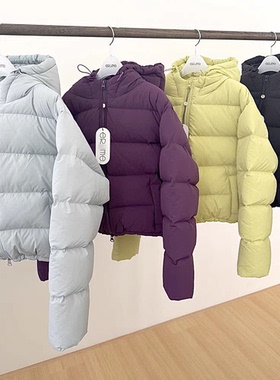 秒发！ER*ME糖果色羽绒服25冬新款韩国连帽90白鸭绒拉链短外套女