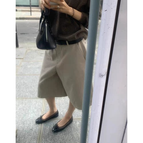 OUNCE六分休闲裤韩国2026早秋新款通勤高腰显瘦纯色阔腿直筒裤女